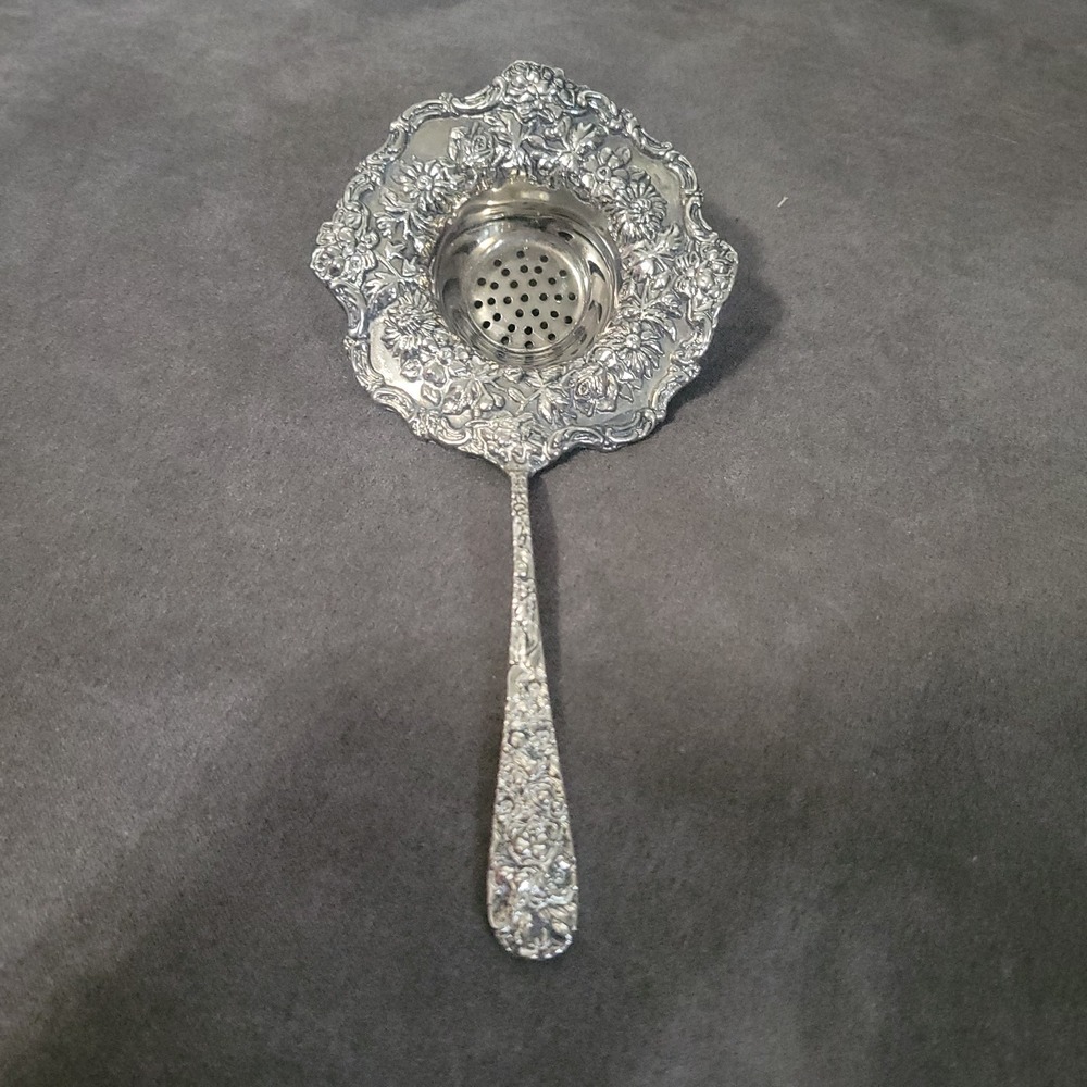 Vintage Godinger Silver Plate Tea Strainer Spoon Olde Bouquet Pattern